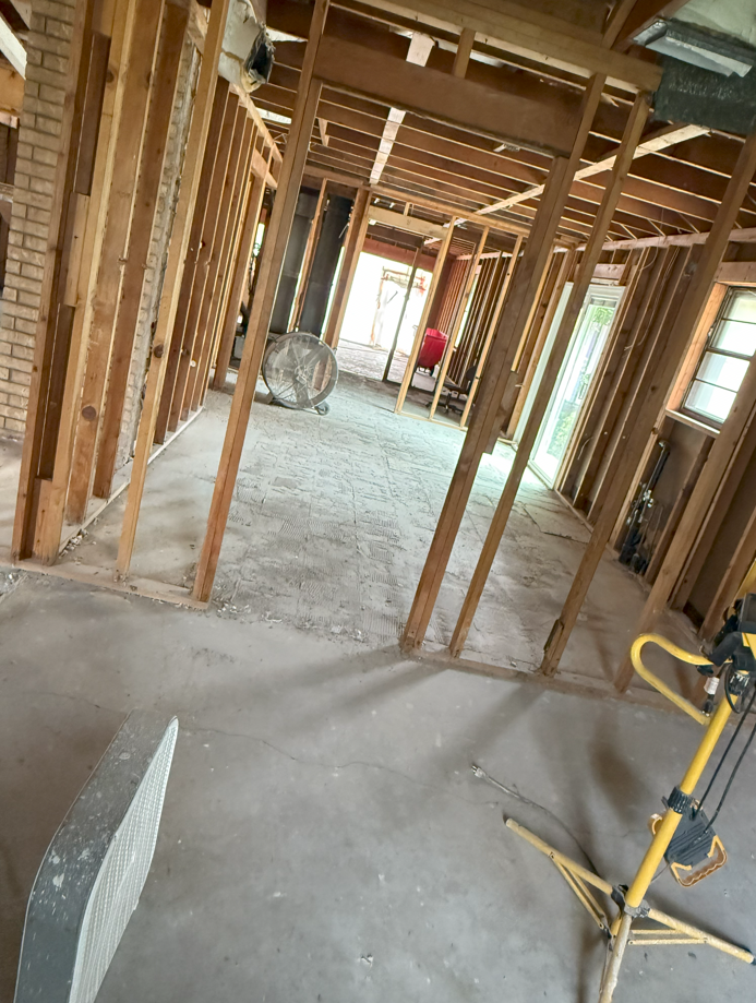 The Dillards' house needed a completely new electrical system so it was torn down to the studs. 